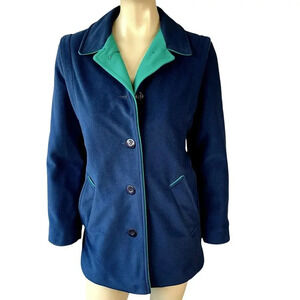Kashmiracle By Wellington Vintage Velvet Fleece Peacoat Jacket Size 8 Navy Green